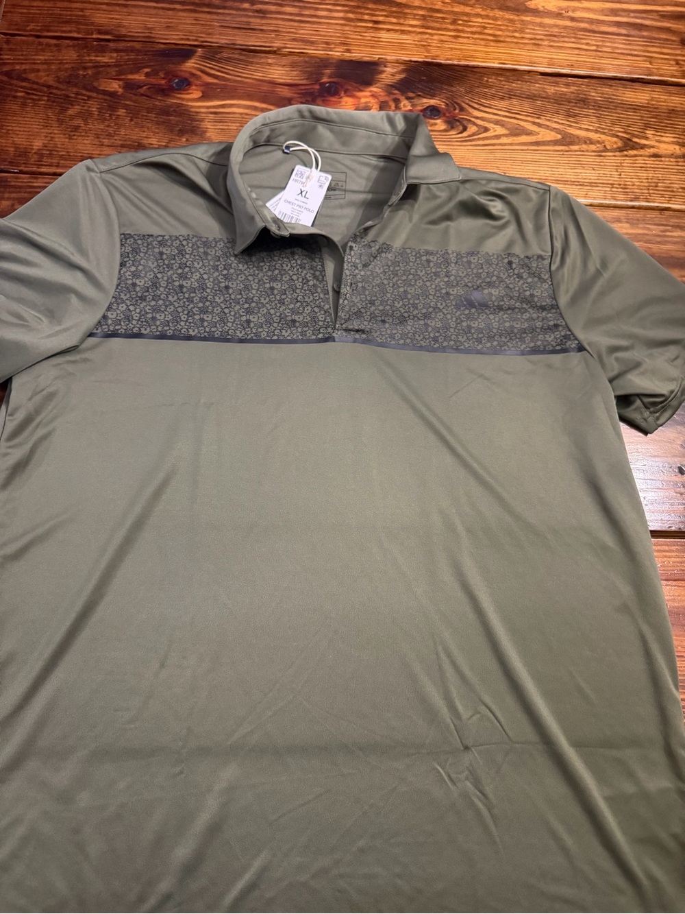 adidas Olive Polo with Patterned Chest Stripe
